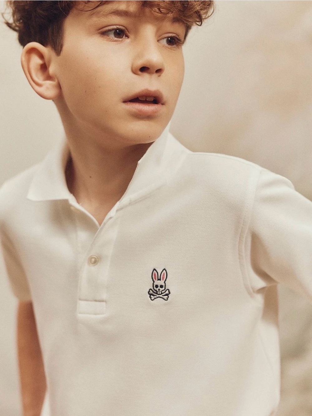 Psycho Bunny White Polo with Bunny Skull Patch